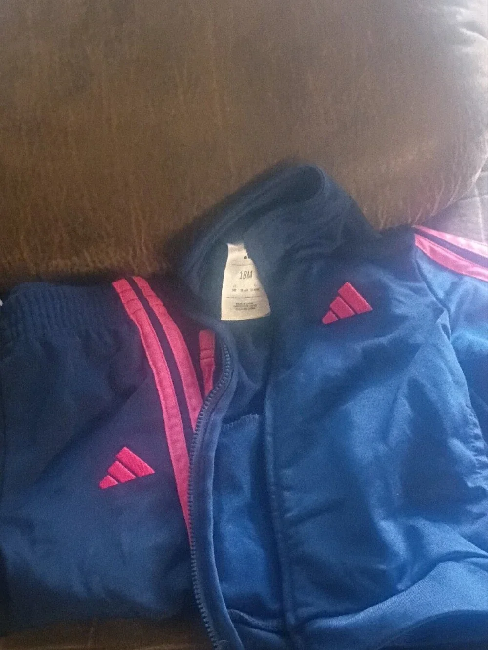 adidas Navy Blue Track Jacket and Pants with Pink Stripes